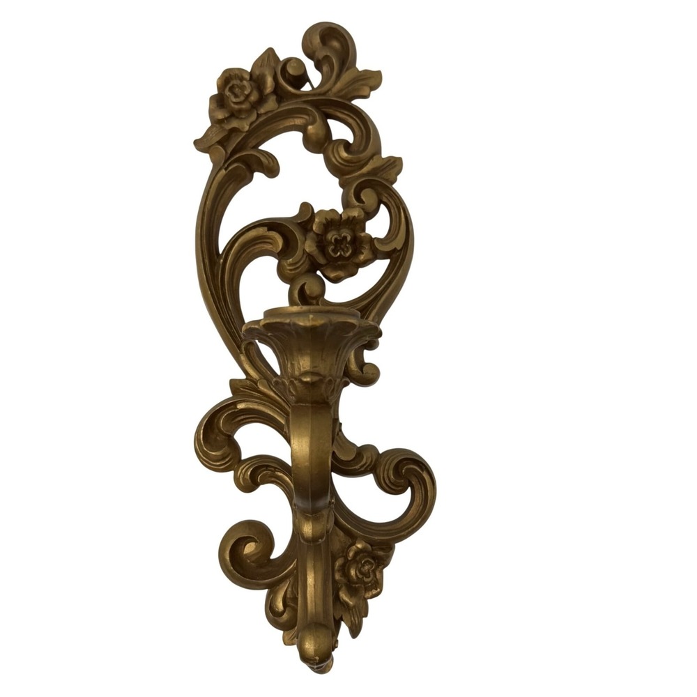Vtg Mid Century SYROCO HomCo Hollywood Regency Ornate Wall Sconce Gold 14.75" T